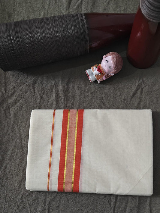 DOUBLE DHOTHI ORANGE AND GOLDEN BORDER