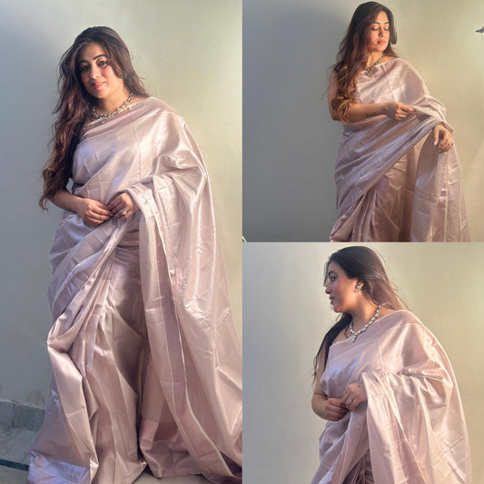 Rose Gold Tissue Cotton 1-Min Ready-to-Wear Saree