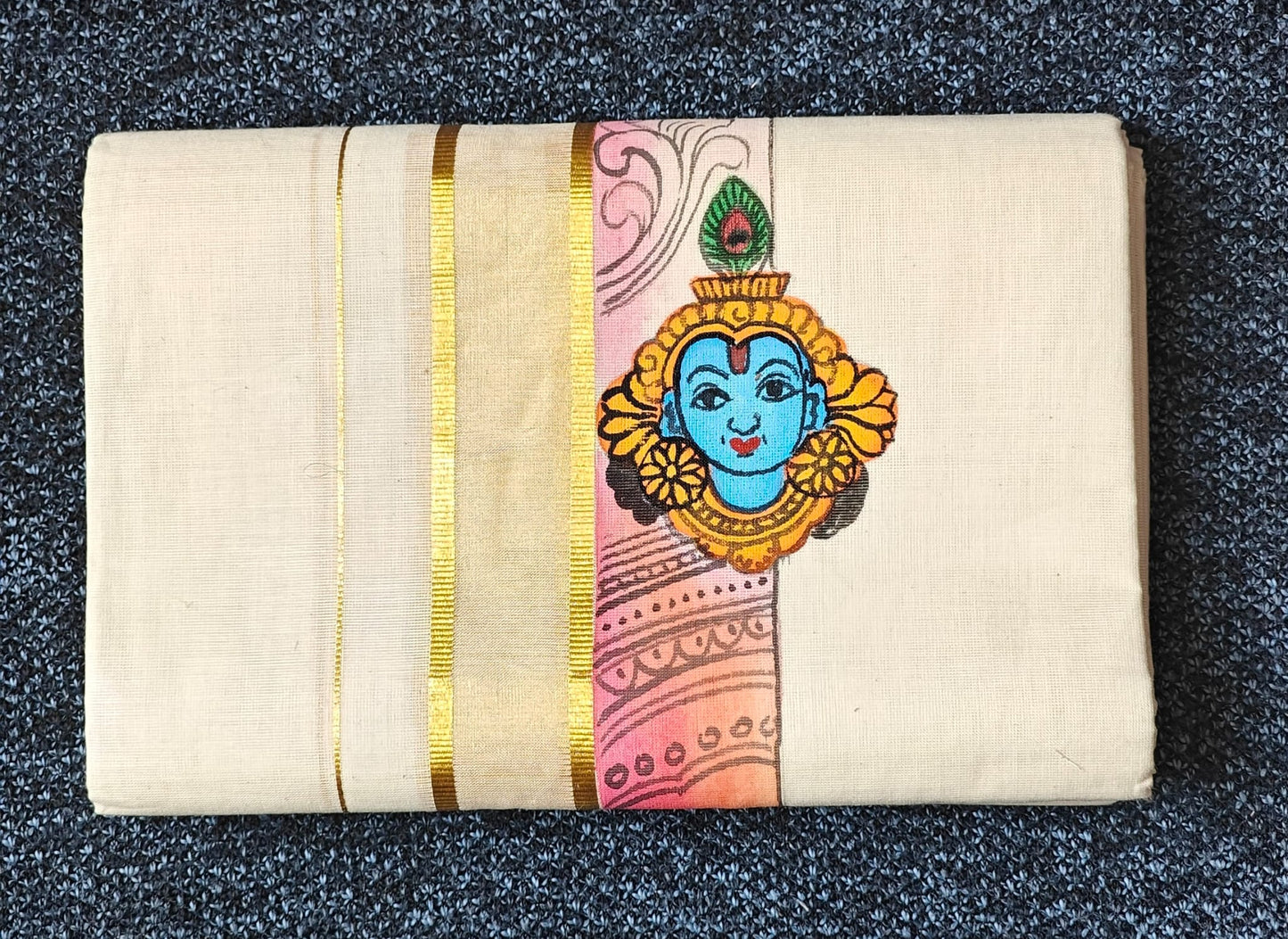 "KRISHNA" Printed Double Golden Kasavu Dothi
