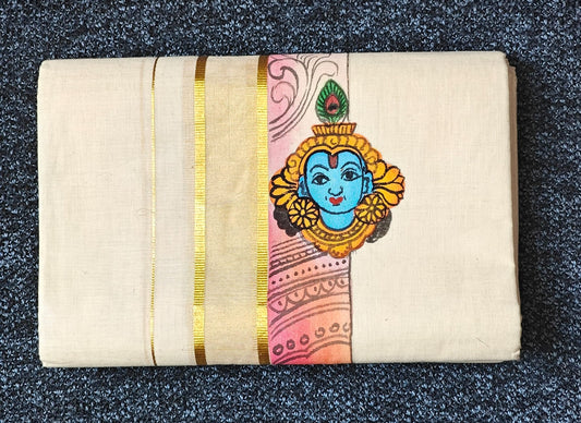 "KRISHNA" Printed Double Golden Kasavu Dothi