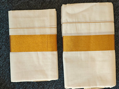 Set Mundu with Golden Pallu 2 Inch Kasavu