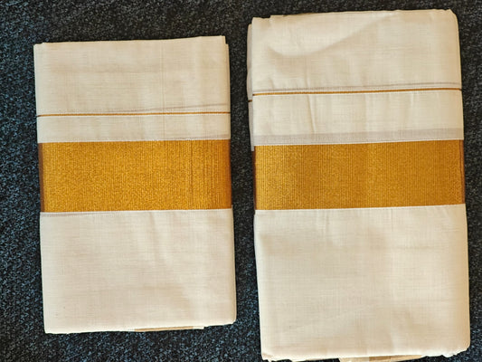 Set Mundu with Golden Pallu 2 Inch Kasavu