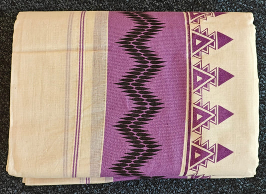 Set Mundu - Temple Design Pallu with 3 Inch Light Purple Kasavu