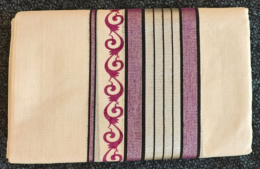 Set Mundu Purple & Silver Line Pallu  3 Inch Kasavu