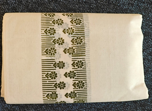 Set Mundu - Floral Print Design Pallu in Dark Green