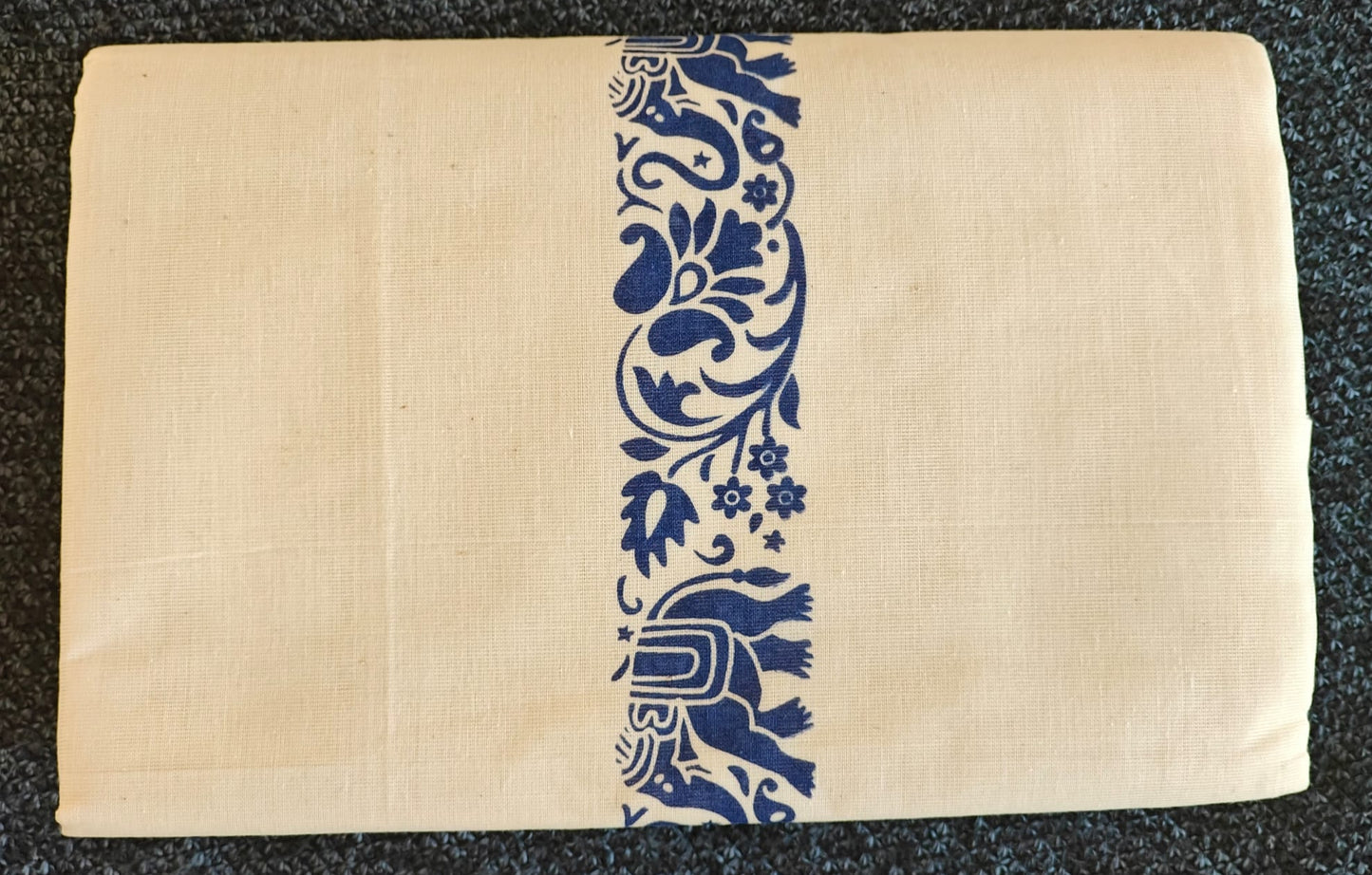 Set Mundu - Elephant Design Pallu with 1 Inch in Blue