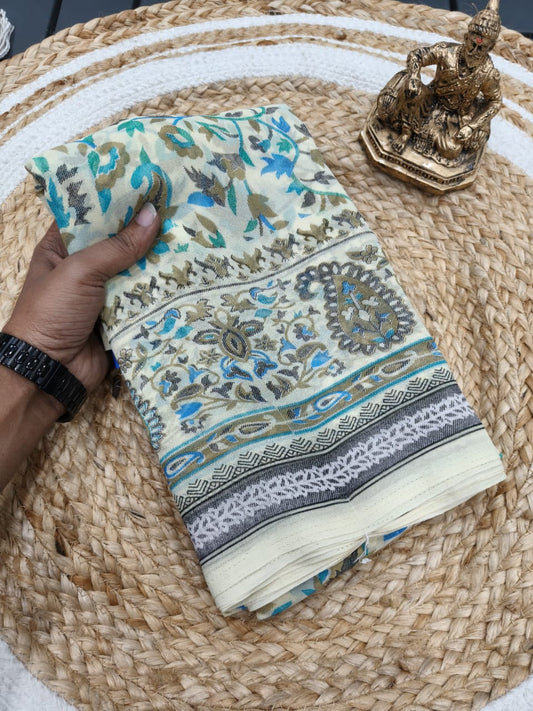 Ajrakh Heavy Georgette Saree - Light Blue