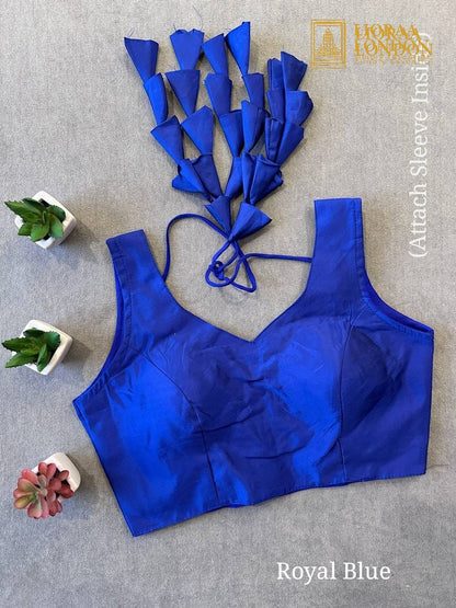 Royal Blue Colour Silk Blouse for Women | Sweetheart Neckline, Padded, Sleeves attached, Size Alterable 40 - 46