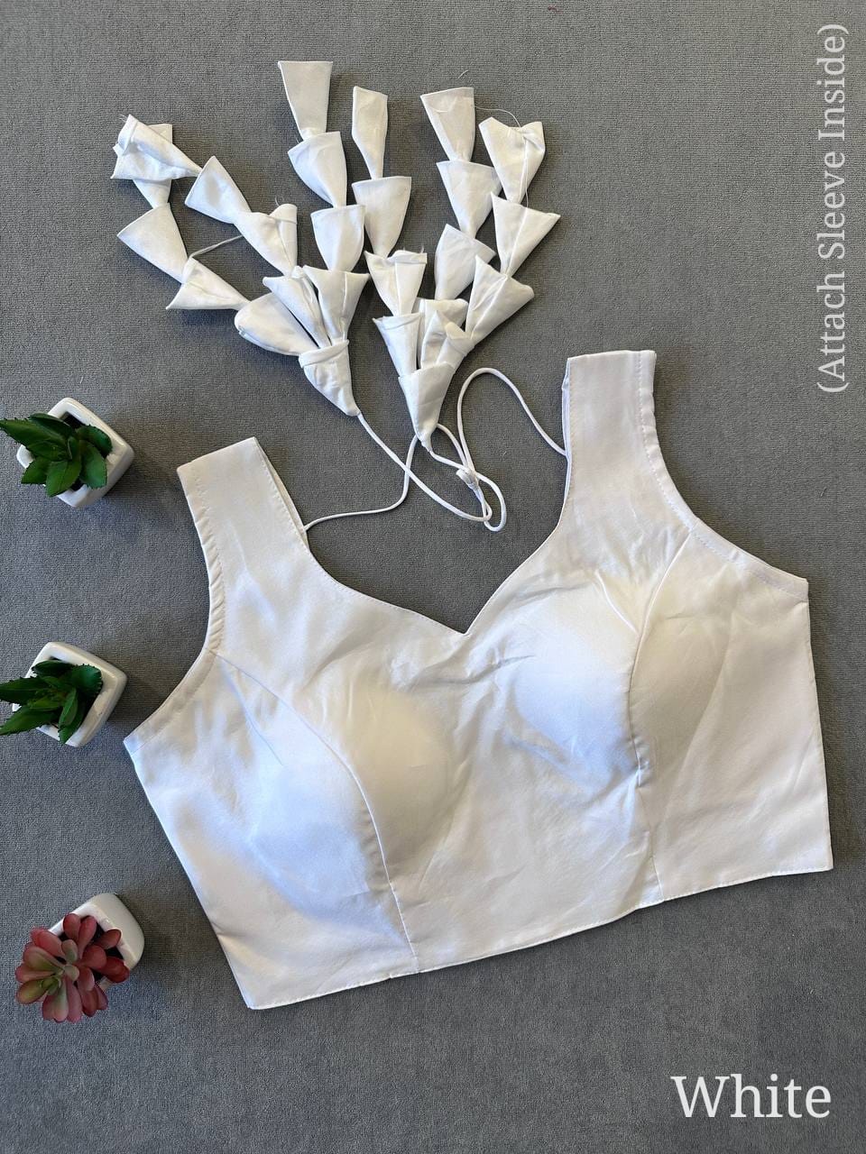 White Silk Blouse for Women | Sweetheart Neckline, Padded, Sleeves attached, Size Alterable 40 - 46