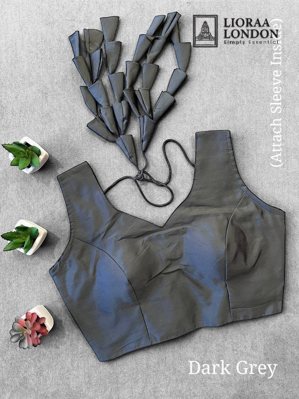 Dark Grey Silk Blouse for Women | Sweetheart Neckline, Padded, Sleeves attached, Size Alterable 40 - 46