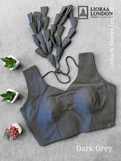 Dark Grey Silk Blouse for Women | Sweetheart Neckline, Padded, Sleeves attached, Size Alterable 40 - 46