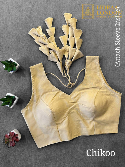 Chikoo (Beige) Colour Silk Blouse for Women | Sweetheart Neckline, Padded, Sleeves attached, Size Alterable 40 - 46