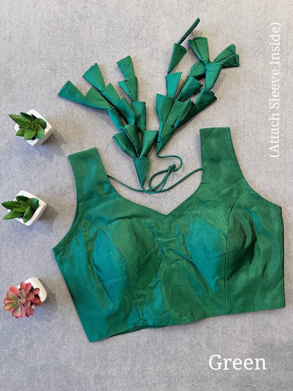 Green Silk Blouse for Women | Sweetheart Neckline, Padded, Sleeves attached, Size Alterable 40 - 46