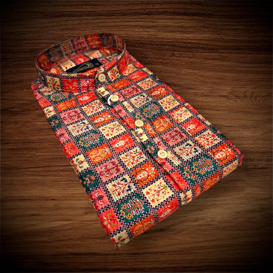Vibrant Mosaic Print Full Sleeve Kurta for Men