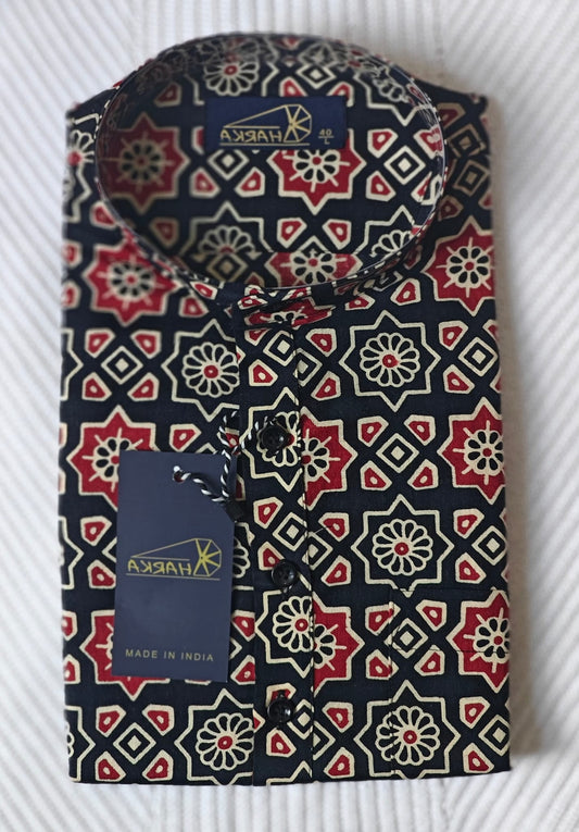 Geometric Floral Print Ethnic Kurta for Men