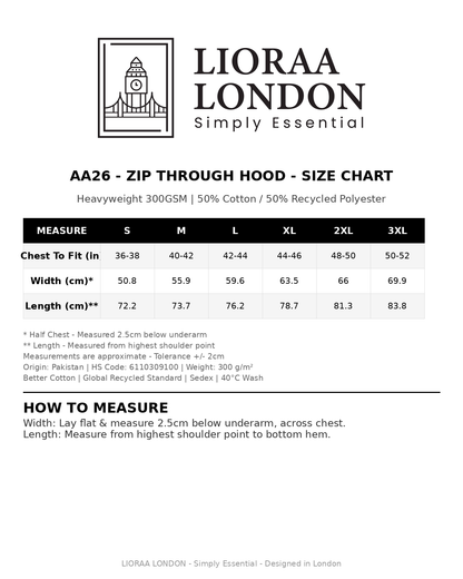 Full Zip Hoodie - Heavyweight 300GSM Unisex Zip Up Hoodie AA26