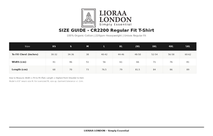 Lioraa London Regular Fit Organic T-Shirt - 220gsm Heavyweight | CR2200 LL102