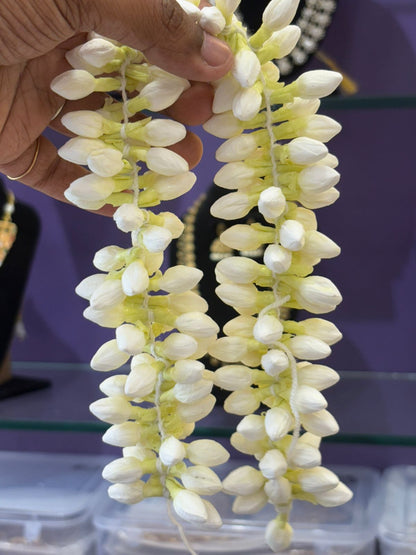 Artificial Mulla Mala jasmine garland made from processed paper, traditional hair accessory for women.