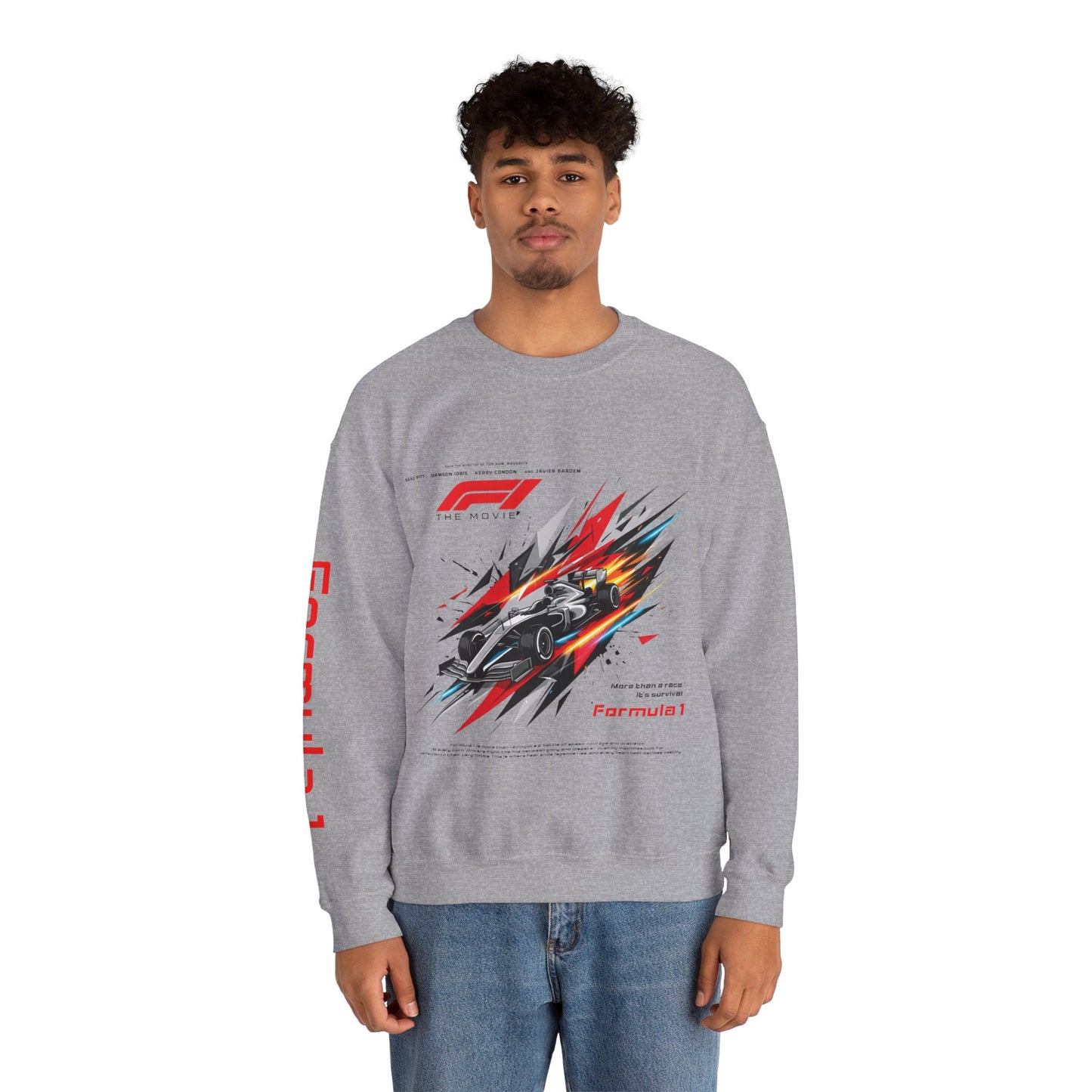 Formula 1 Racing Crewneck Sweatshirt – Speed Car Graphic & ‘Formula 1’ Sleeve Print