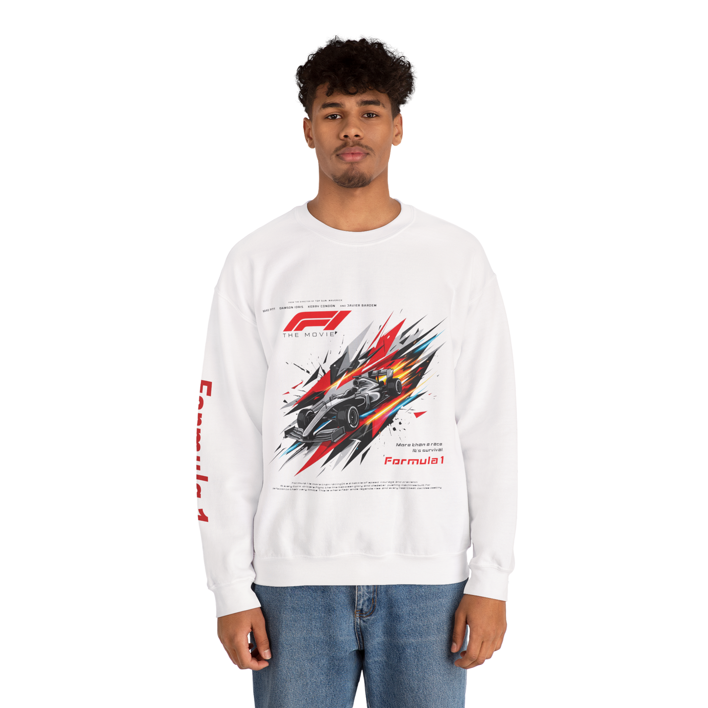 Formula 1 Racing Crewneck Sweatshirt – Speed Car Graphic & ‘Formula 1’ Sleeve Print