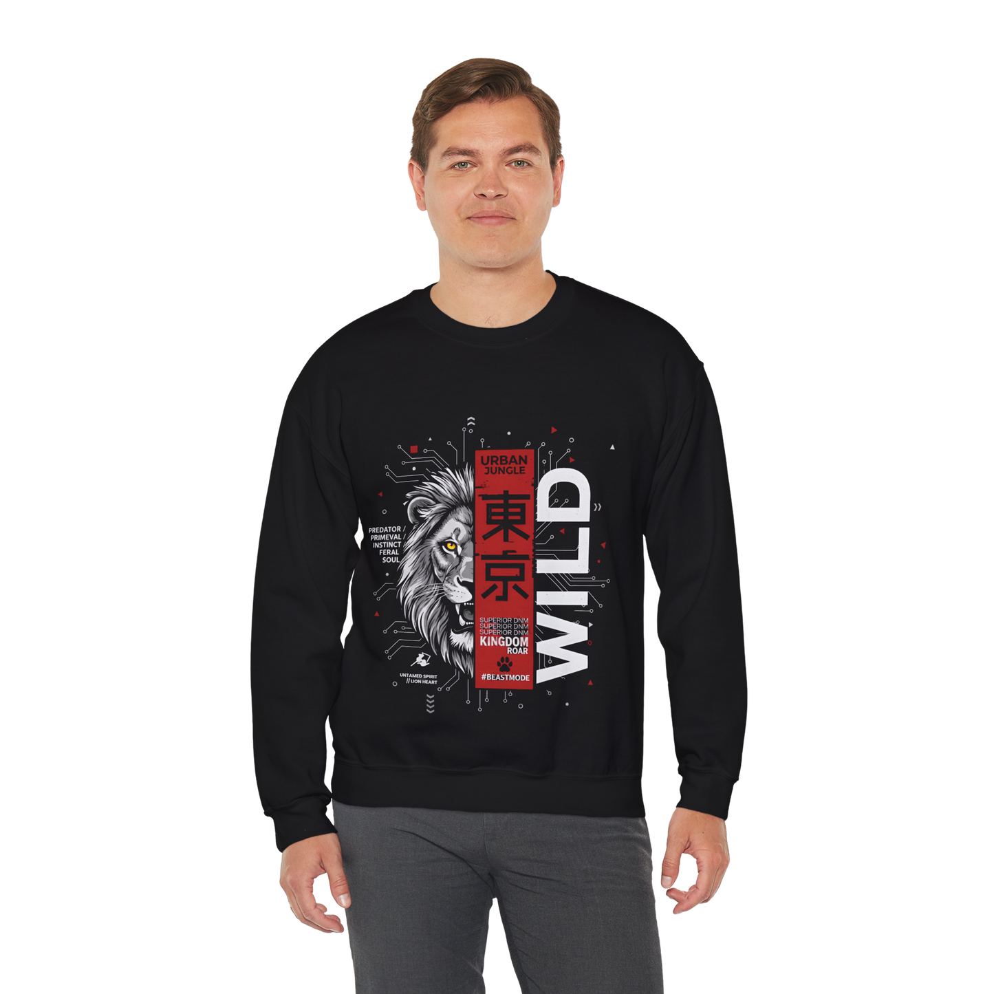 Wild Lion Tokyo Crewneck Sweatshirt — Urban Jungle Graphic Pullover