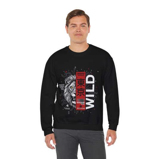 Wild Lion Tokyo Crewneck Sweatshirt — Urban Jungle Graphic Pullover