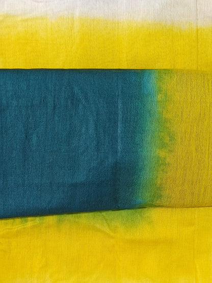 Green & Yellow Duel Tone Tissue Cotton 1-Min Ready-to-Wear Saree