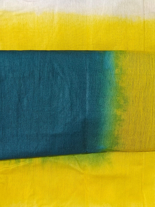 Green & Yellow Duel Tone Tissue Cotton 1-Min Ready-to-Wear Saree
