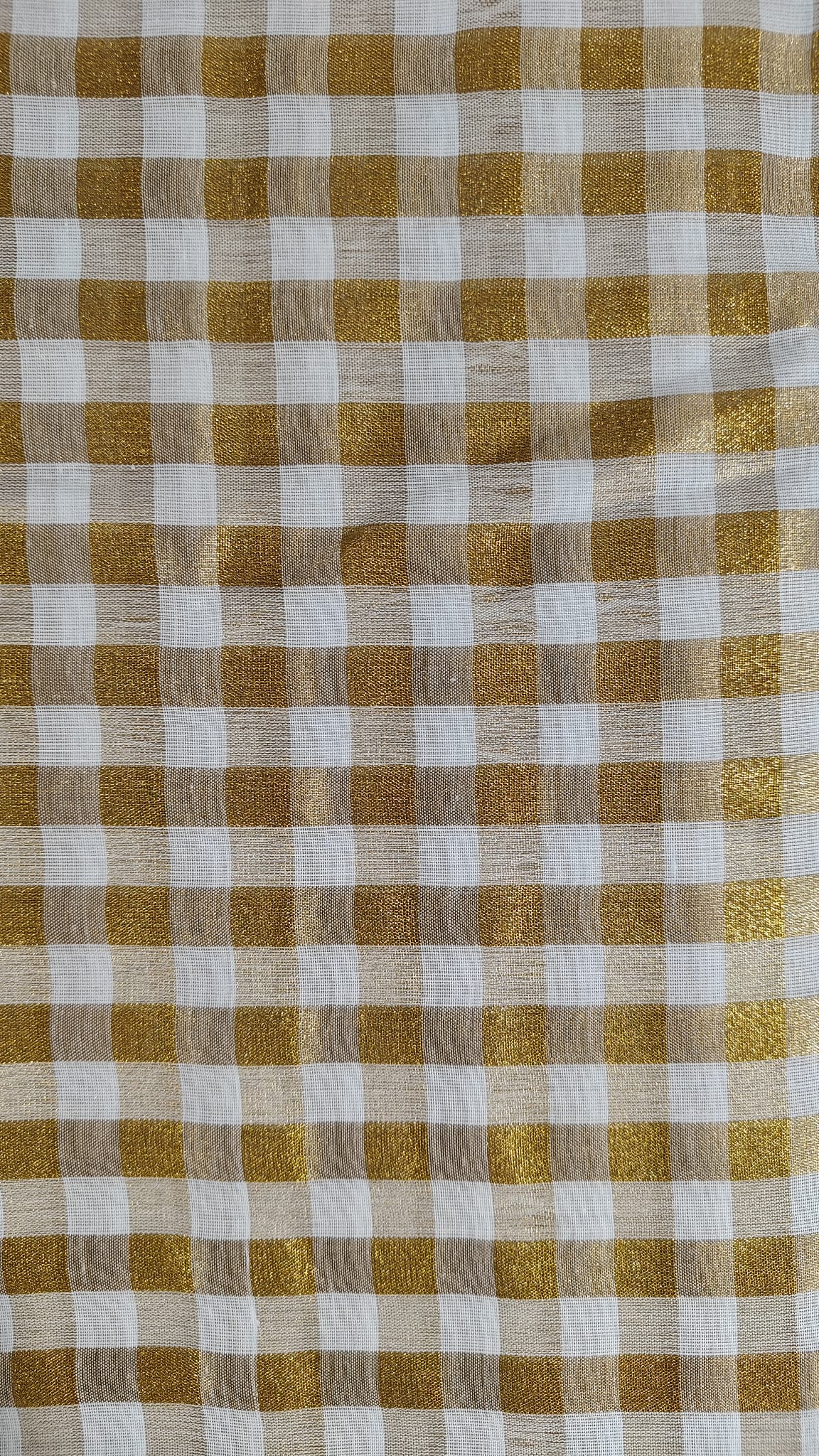 Golden Check Kasavu Tissue Cotton 1-Min Ready-to-Wear Saree
