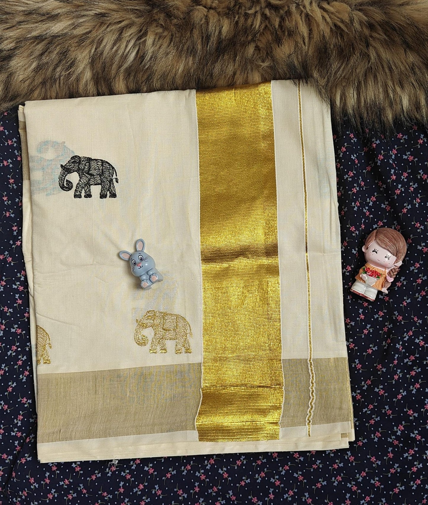 Elephant embroidery saree
