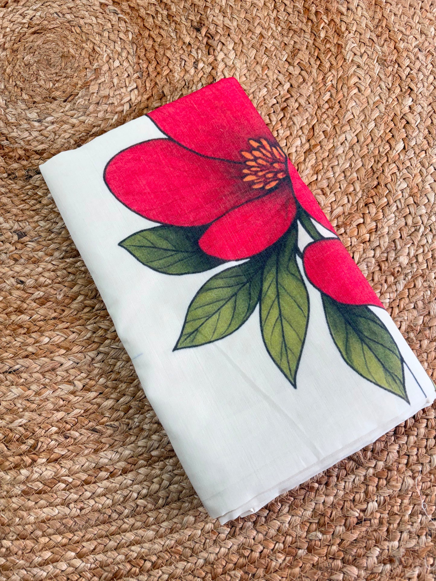 LIORAA LONDON - Red Blossom | Premium Pure Cotton Digital Print Saree in Off-White & Red | Onam Special