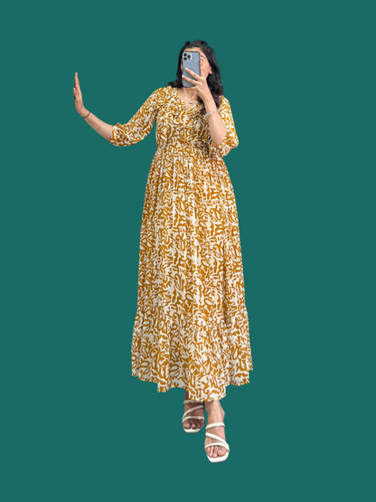 Printed Georgette Frock - Yellow