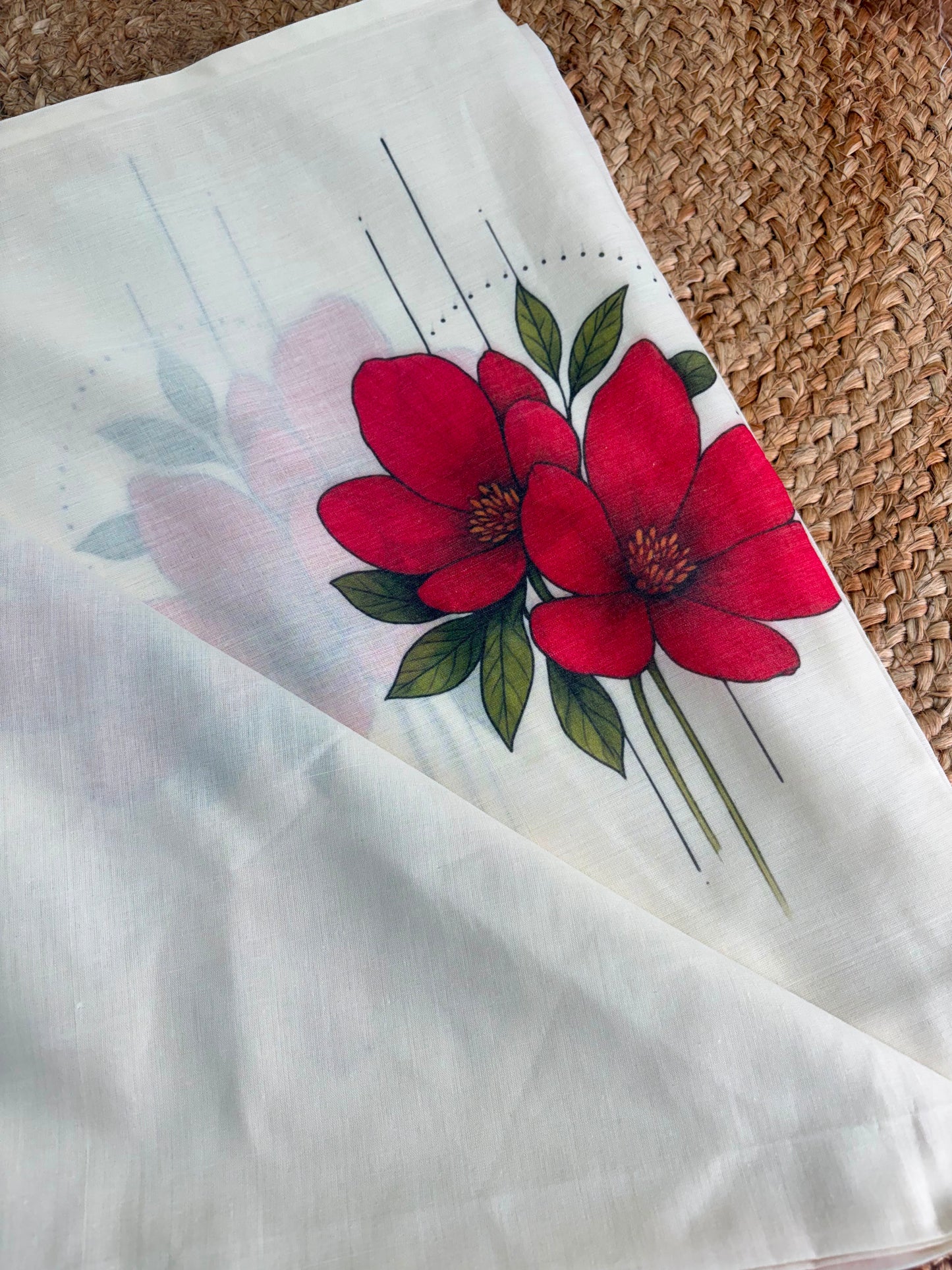LIORAA LONDON - Red Blossom | Premium Pure Cotton Digital Print Saree in Off-White & Red | Onam Special