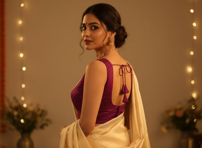 Wine Colour Silk Blouse for Women | Sweetheart Neckline, Padded, Sleeves attached, Size Alterable 38 - 46