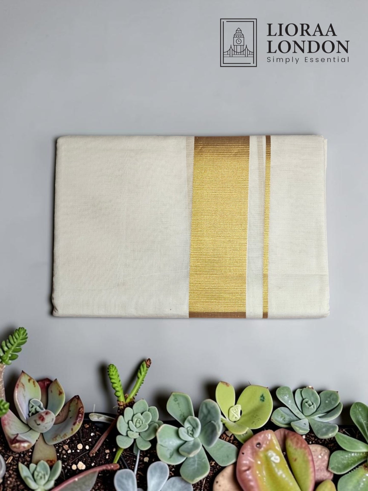 Double Golden Kasavu Off-White Dothie 1.5 INCH Kasavu | 4 Meter Off-White Kerala Mundu | 100% Pure Cotton