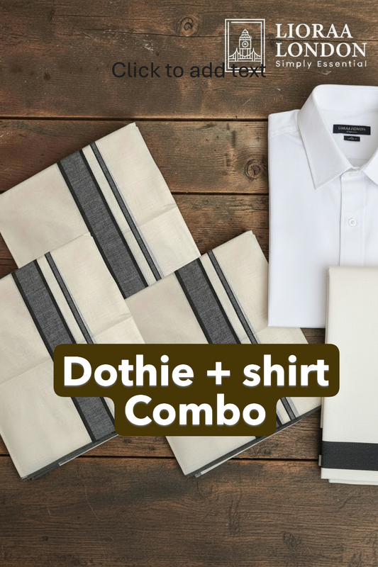 Onam Special Combo 2026 - Black Kara Double Dothi + Shirt Set - Pack of 1