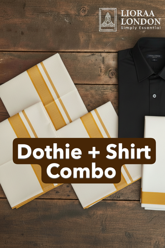 Onam Special Combo 2026 - Golden Kasavu Double Dothi + Shirt Set - Pack of 1