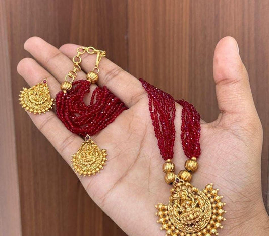 Dark Maroon Beeds Pendent set with Beautiful Earrings