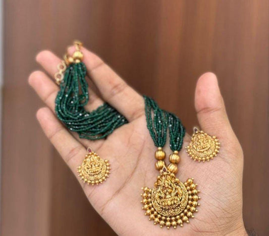 Green Beeds Pendent set with Beautiful Earrings