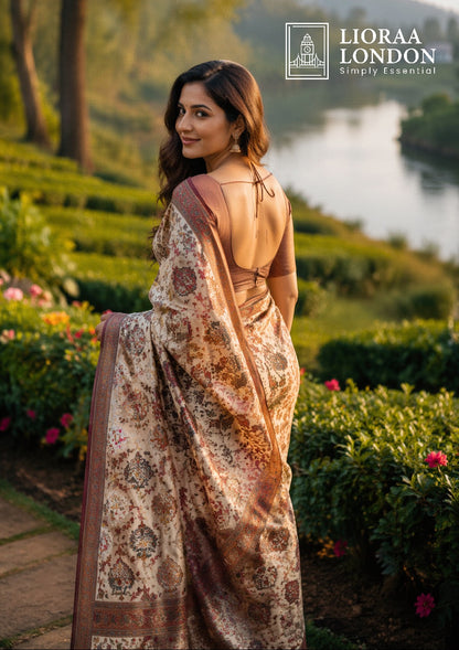 Dark Chocolate Brown Colour Silk Blouse for Women | Sweetheart Neckline, Padded, Sleeves attached, Size Alterable 40 - 46