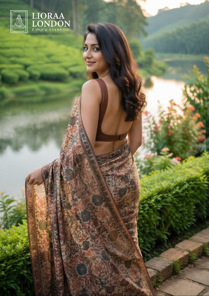 Dark Chocolate Brown Colour Silk Blouse for Women | Sweetheart Neckline, Padded, Sleeves attached, Size Alterable 40 - 46