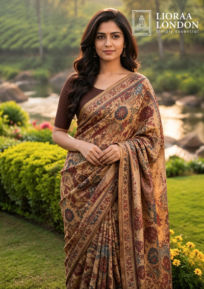 Dark Chocolate Brown Colour Silk Blouse for Women | Sweetheart Neckline, Padded, Sleeves attached, Size Alterable 40 - 46