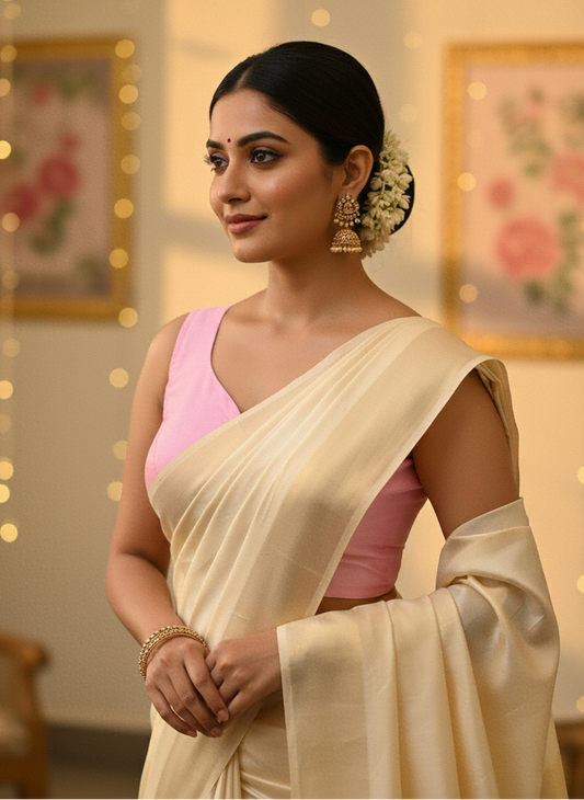 Peach Pink Silk Blouse for Women | Sweetheart Neckline, Padded, Sleeves attached, Size Alterable 40 - 46