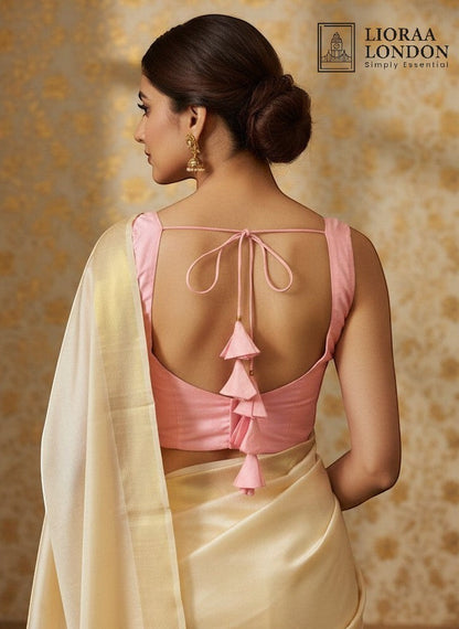 Elegant peach pink silk blouse with sweetheart neckline, padded sleeves & alterable 40–46 fit. Free UK delivery.