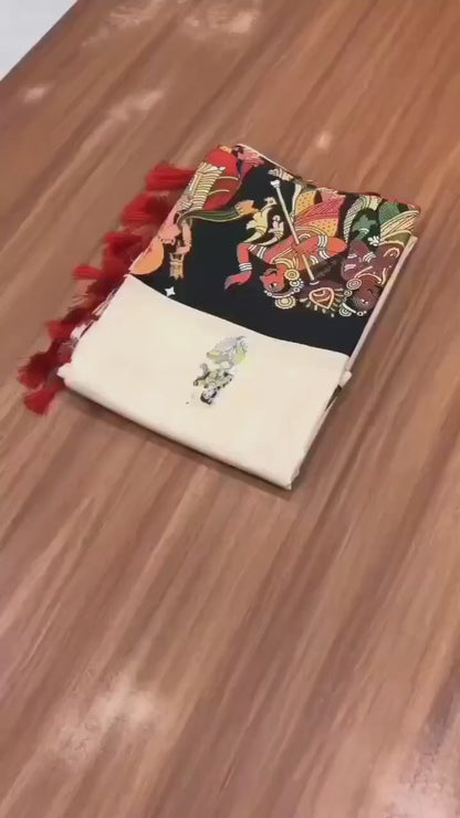 Handloom Tussar Silk Kalamkari Printed Saree