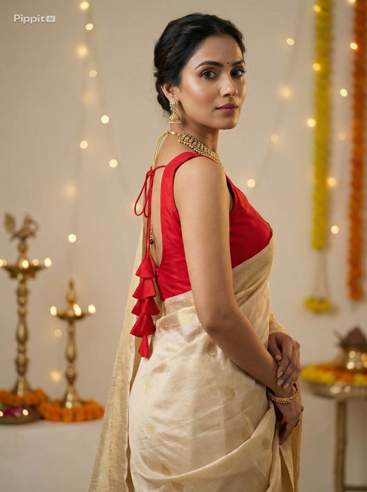 Red Silk Blouse for Women | Sweetheart Neckline, Padded, Sleeves attached, Size Alterable 40 - 46