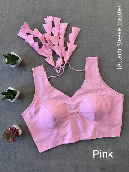 Peach Pink Silk Blouse for Women | Sweetheart Neckline, Padded, Sleeves attached, Size Alterable 40 - 46