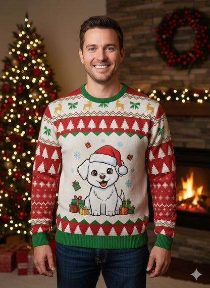 Unisex Cute Santa Puppy Christmas Full Sleeve T-Shirt